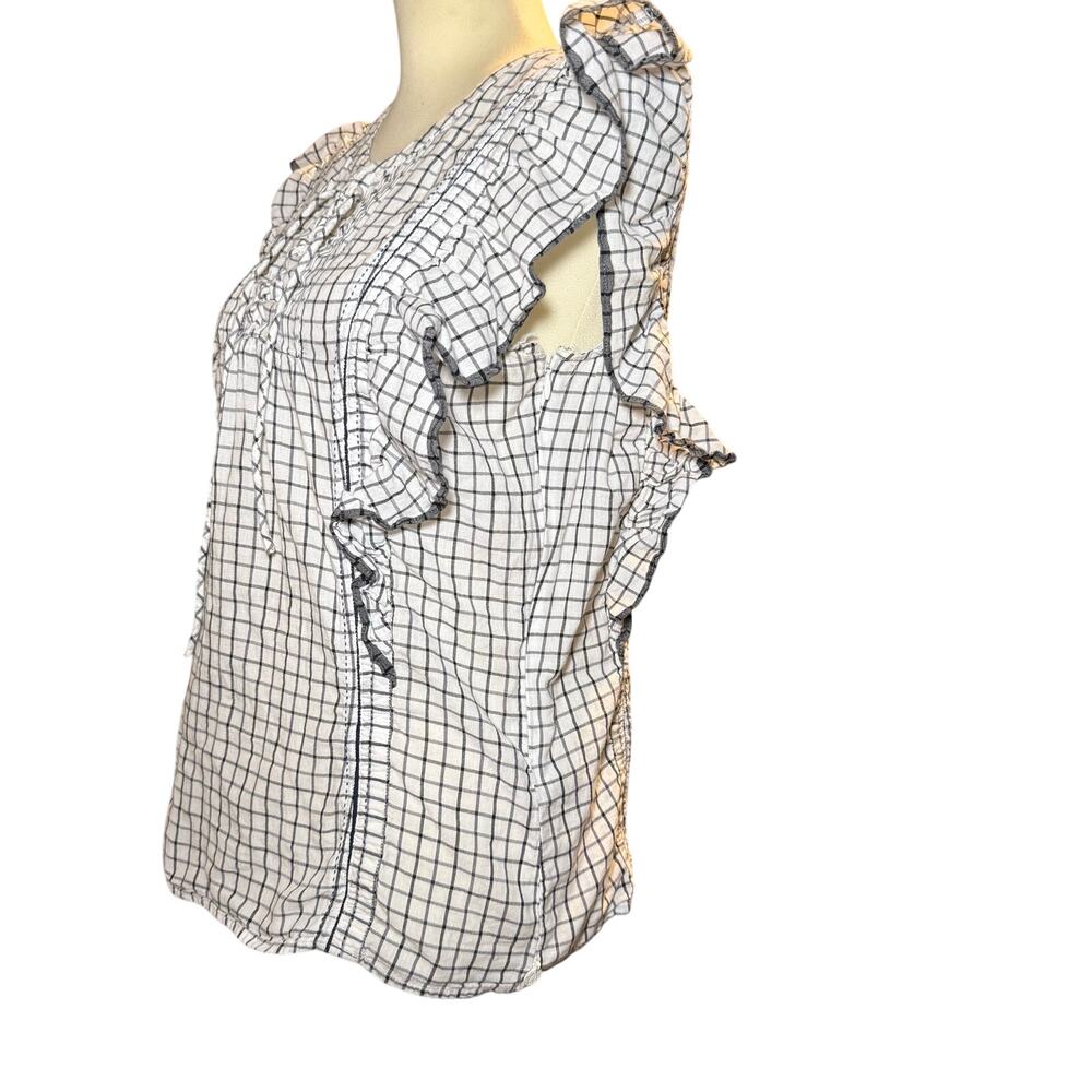 Scotch & Soda Amsterdam Blauw Ruffle Lace Up Top, Black White Windowpane, Medium - Picture 4 of 7